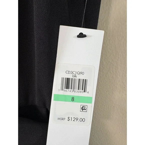 Calvin Klein Size 8 Black Crepe Puff Sleeve Belted Jumpsuit Straight Leg Classic - Picture 4 of 7